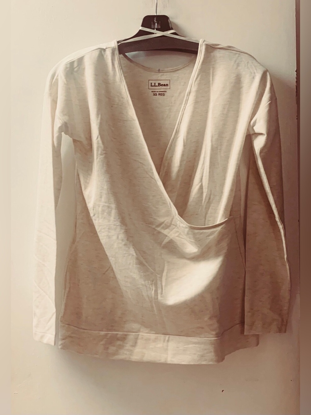 L.L. Bean Crossover Cotton Blend Long Sleeve Top-Cream Melange